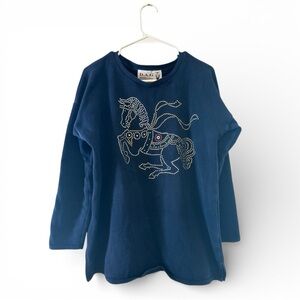 Vintage 90’s/Y2K D.A.G Collection Blue Rhinestone Horse Embellished Sweater M